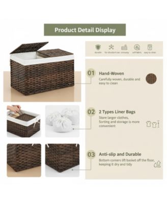 Storage Basket With Lid Woven Wicker 2 Bins 92 Gallon Foldable Removable Liners For Bedroom Laundry Room