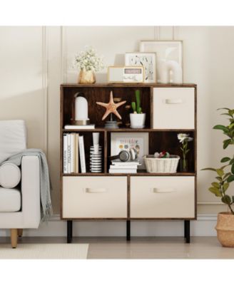 6-Cube Bookshelf with 3 Removable Folding Fabric Drawers for Living Room