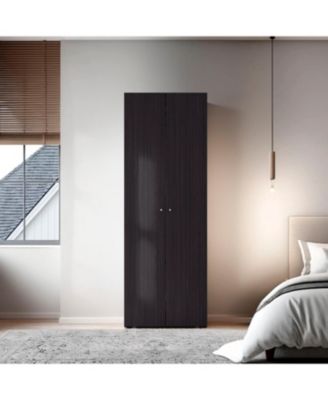 Armoire 66.9 Inch High 2 Doors 2 Shelves Wengue Bedroom Storage Cabinet with Hanging Rod