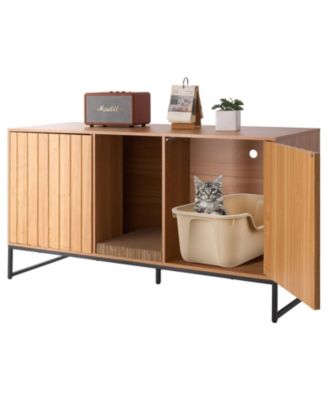 Hidden Cat Litter Box Enclosure Cabinet Furniture with Scratch Pad and Storage