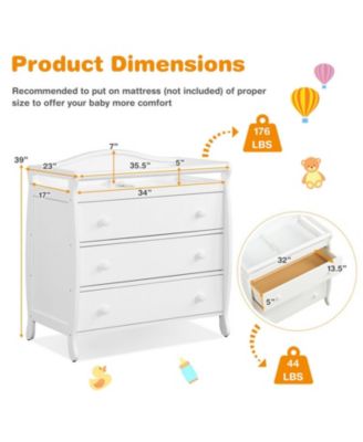 Baby Changing Table with 3 Storage Drawers and Safety Belt