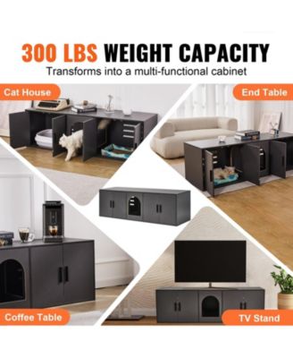 Wooden Cat Litter Box Enclosure Cabinet with Double Rooms for 2 Cats