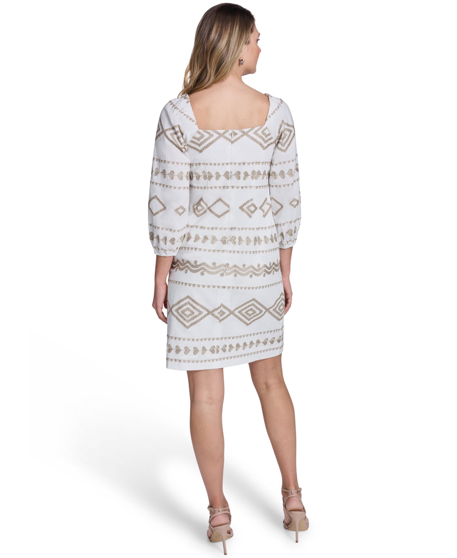Petite Embroidered Square Neck Shift Dress