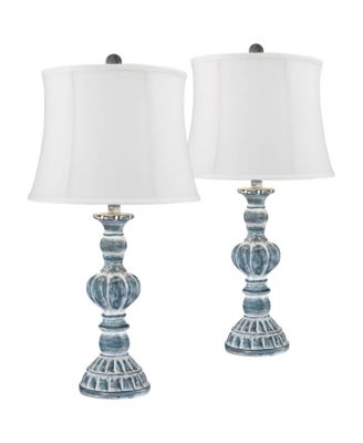 Tanya Country Cottage Table Lamps 26 1/2" High Set of 2 Blue Wash Cream Fabric Drum Shade for Bedroom Living Room Bedside Nightstand Kids