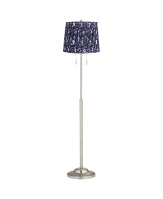 360 Lighting Abba Modern 65" Tall Standing Floor Lamp Twin Pull Chain Metal Brushed Steel Finish Pleated