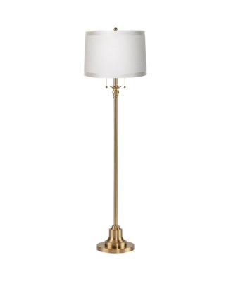Dyna Traditional 58" Tall Standing Floor Lamp Pole Pull Chain Gold Antique Brass Finish Drum White Ribbon Shade