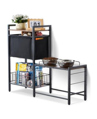 Pet Feeding Station With Storage Elevated Dog Bowls Feeder and Toy Organizer