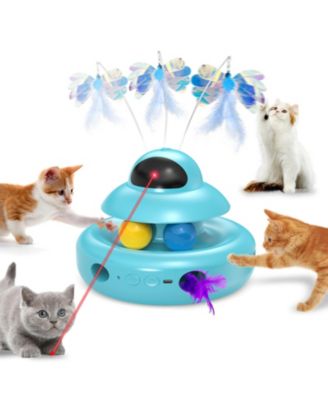 4-in-1 Interactive Cat Toy Automatic Self Play USB Rechargeable Butterfly Feather Track Balls Laser