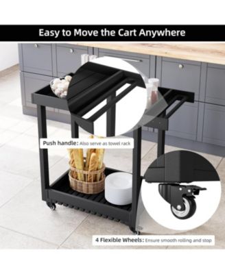2-Shelf Outdoor Utility Prep Cart, Rolling Service Trolley for Patio, Lawn, or Garden