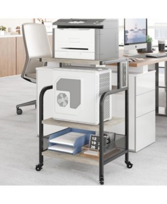 Heavy Duty Printer Stand with USB and Power Outlets, Rolling 3-Tier Cart, Mobile Printer Table for Home, Office