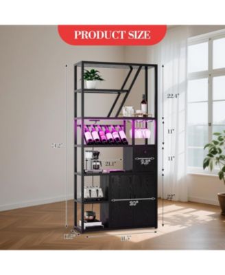 Wine Bar Cabinet with LED, Wine Rack, Glass Holder, Power Outlets, Bakers Rack for Kitchen, Dining or Living Room