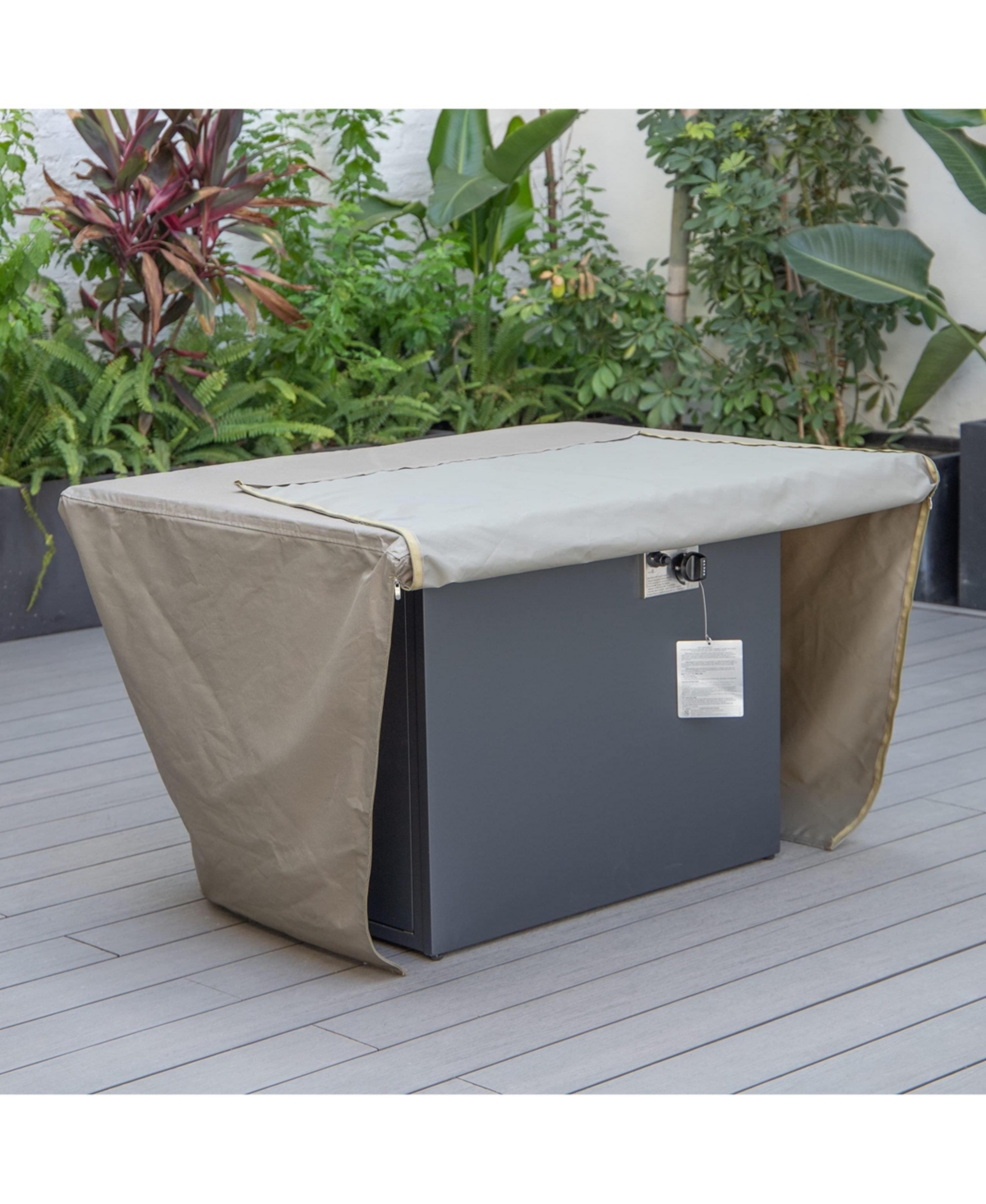 LeisureMod Modern Outdoor Home Decorative Furniture Protection Chelsea Waterproof Fabric Rectangle Fire Pit Table Cover