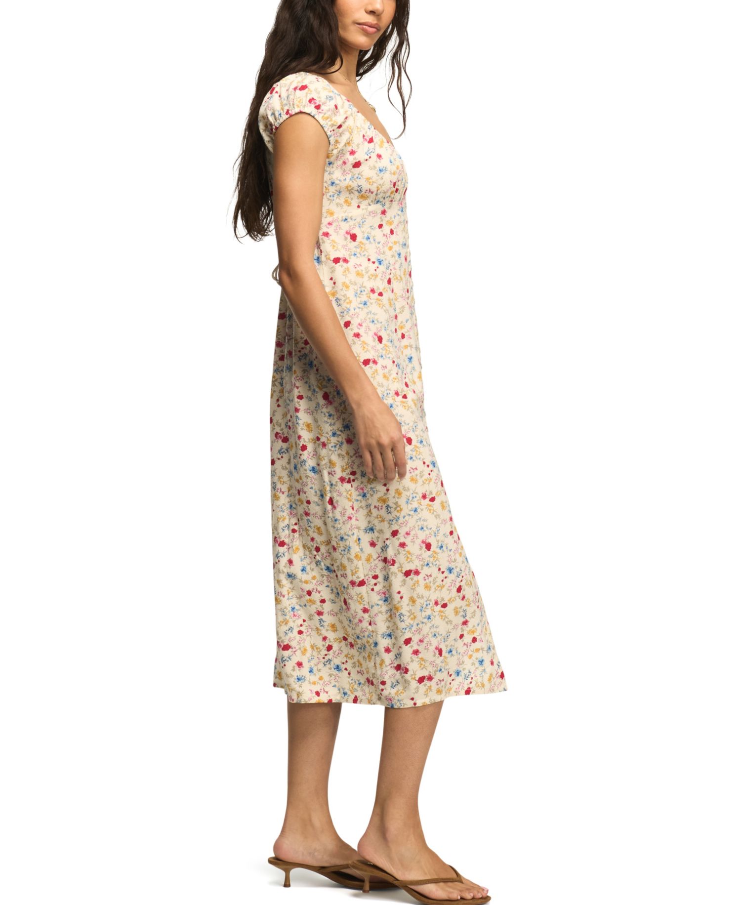 Women's Floral Sweetheart Neck Viscose Midi Dress