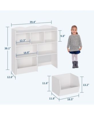 Kids Toy Storage Organizer Bookshelf, 5 Open Cubbies, Movable Drawers, Hidden Wheels, Multi-Purpose Floor Cabinet