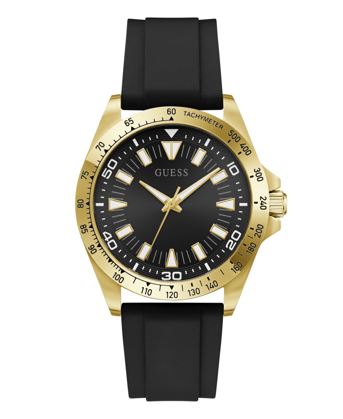 Мужские часы GUESS Gold-Tone Stainles Steel Black Silicone Analog Watch, 42mm — фото 1