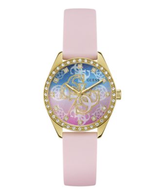 GUESS Women's Glitz Gold-Tone Stainless Steel Pink Silicone Watch, 34mm ...