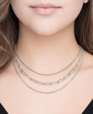 Triple Row 16" Chain Necklace in Silver Plate or Gold Plate