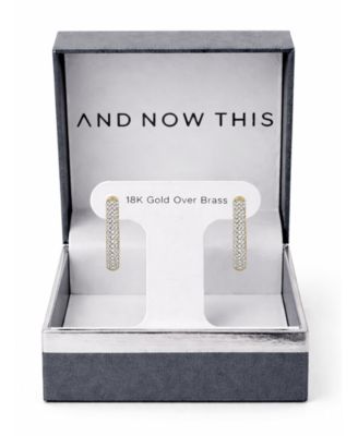 High Polished Hinged Crystal Pave Hoop Earring, Gold Plate and Silver Plate