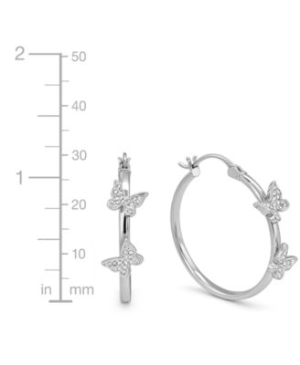 Hoop Earring with Clear Crystal Butterflies in Silver Plate or Gold Plate