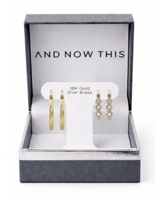 Duo 3 Stone Crystal Earring Hoop, Set of 2