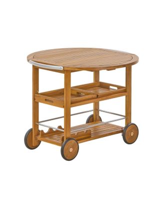 Acacia Wood Bar Cart Foldable Top and Trays, Rolling Patio Server