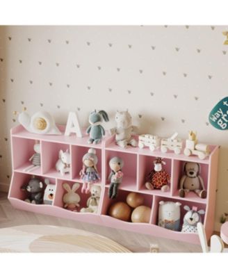 Kids Toy Shelf with 5 Compartments, Mobile Bookcase with Wheels, Multi-Use Organizer for Children's Room, Playroom