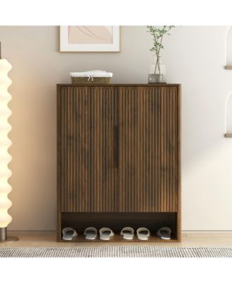 4-Tier Wooden Shoe Cabinet with Enclosed Doors and Adjustable Shelves, Freestanding Shoe Organizer for Entryway, Hallway and Living Room