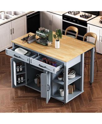  47" Kitchen Island Extendable Table, Storage, Power Outlet