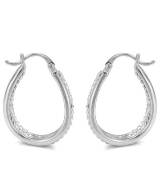 Crystal In & Out Teardrop Hoop Earrings in Silver Plate, Gold-Plate or Rose Gold Plate