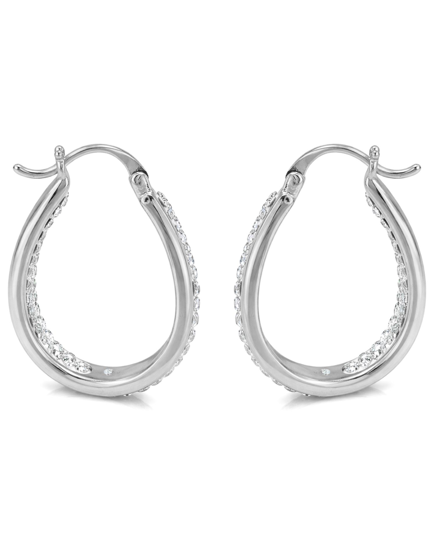 Crystal In & Out Teardrop Hoop Earrings in Silver Plate, Gold-Plate or Rose Gold Plate