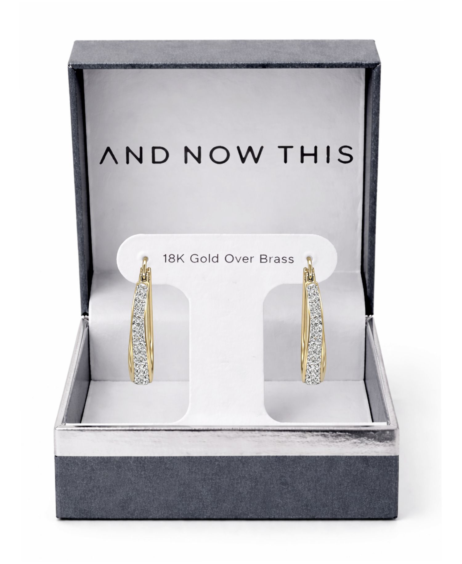 Crystal In & Out Teardrop Hoop Earrings in Silver Plate, Gold-Plate or Rose Gold Plate