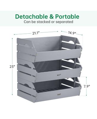 Stackable Wooden Potato Onion Storage Bins Produce Basket with Handles Kitchen Pantry Counter Organization