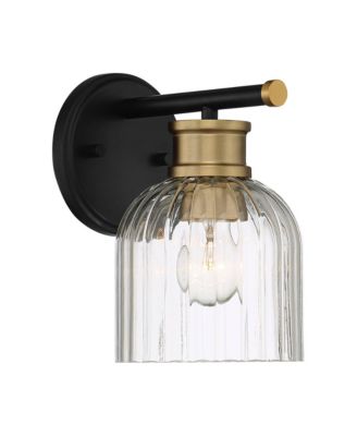 Mid Century Modern Wall Light Sconce Black Brass Hardwired 5 1/2" Fixture Hardwired Clear Glass Shade for Bedroom Bathroom