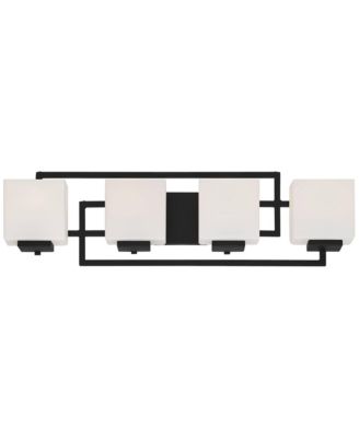 Modern Wall Light Black Hardwire 29" 4-Light Fixture White Rectangular Glass Shade for Bathroom Vanity Home