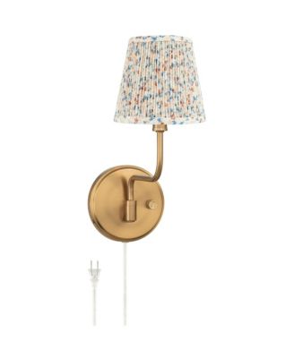 Ophelia 9 1/2"H Warm Brass Plug-In Floral Pleated Shade Wall Sconce