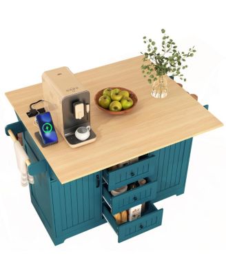  Rolling Kitchen Island  Drop Leaf, Power Outlet, Storage