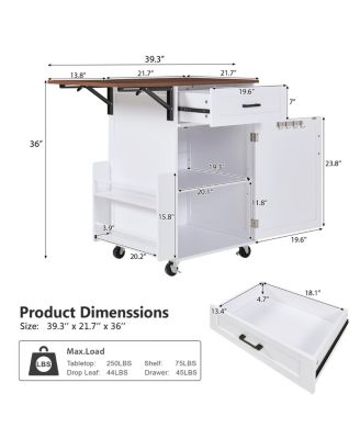  Farmhouse Kitchen Island with Drop Leaf, Storage
