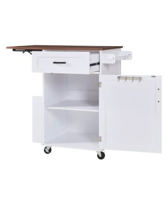  Farmhouse Kitchen Island with Drop Leaf, Storage