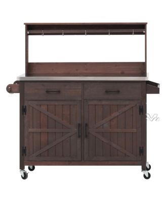  Outdoor Kitchen Island with Stainless Steel Top and Storage