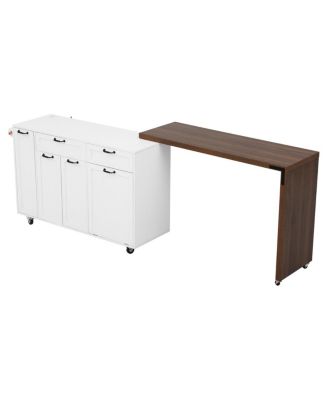  Kitchen Island Extendable Table and Trash Storage