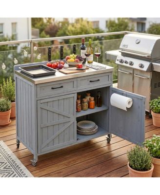  Outdoor Kitchen Island Stainless Top, Storage, Drawer, Wheels