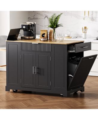  Rolling Kitchen Island Trash, Power, Storage