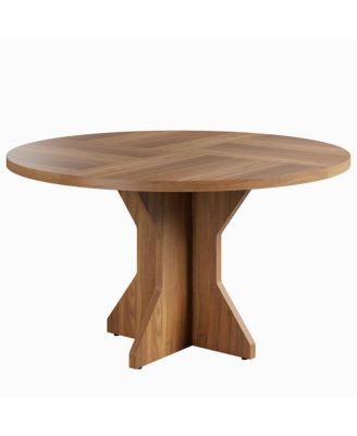 Space-Saving Modern Round Dining Table for 4-6, Sturdy Pedestal Base, Contemporary Furniture for Apartment, Living Room, Kitchen