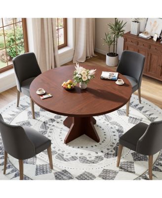 Space-Saving Modern Round Dining Table for 4-6, Sturdy Pedestal Base, Contemporary Furniture for Apartment, Living Room, Kitchen