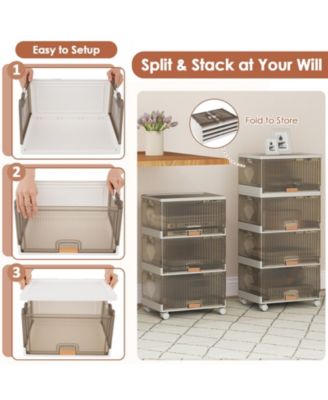 4-Cube Stackable Storage Bins with Detachable Wheels