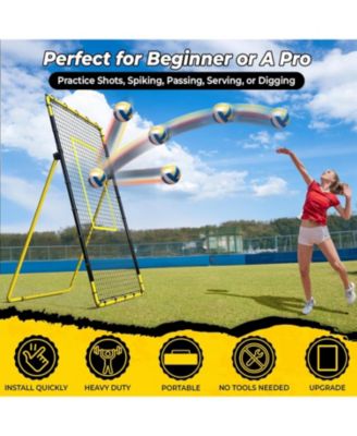 7x4 FT Portable Volleyball Rebounder Net, 5 Adjustable Angles Bounce Back Trainer, Heavy-Duty Steel Frame and 45-Ply Net