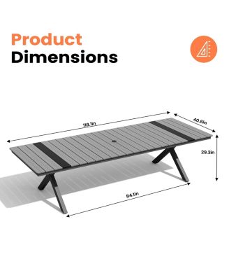 118'' All-Weather Aluminum X-shaped Outdoor Patio Dining Table