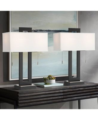 Neil 26" Rectangular Rustic Modern Table Lamps with USB Port And Pull Chain, Set of 2
