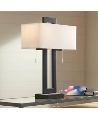 Neil 26" Rectangular Rustic Modern Table Lamps with USB Port And Pull Chain, Set of 2