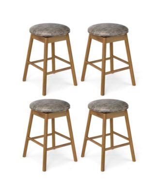 25'' Swivel Counter Height Barstools Set of 4 w/Solid Wood Legs and Footrests